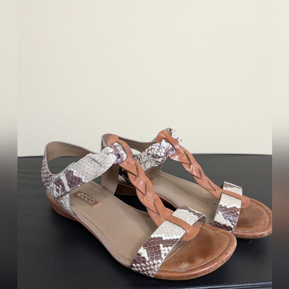 ECCO Bouillon II Sandals EU 36 (US 5-5.5)Womens Brown Leather Snake Print